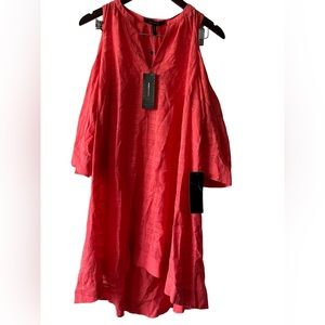 BCBGMAXAZRIA Cold Shoulder Keyhole Neck High Low Hem Coral Color Dress. Size XS